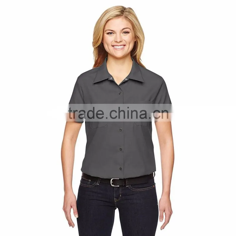 women office working clothes short sleeve polo shirt ladies work uniform style made in china