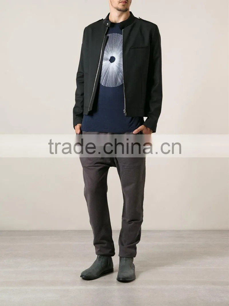 dark blue navy ribbed crew neck sunburst graphic fancy print T-shirt