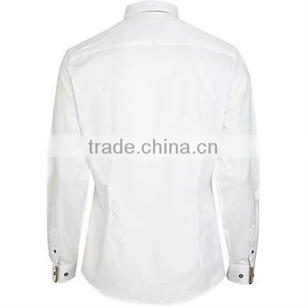 White contrast color trim long sleeve dress shirt