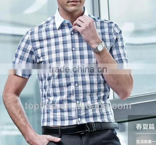 Customise casual check short sleeve men's brand shirts