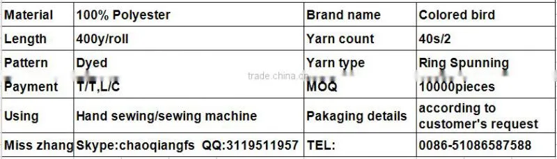 100% spun polyester sewing thread 40/2