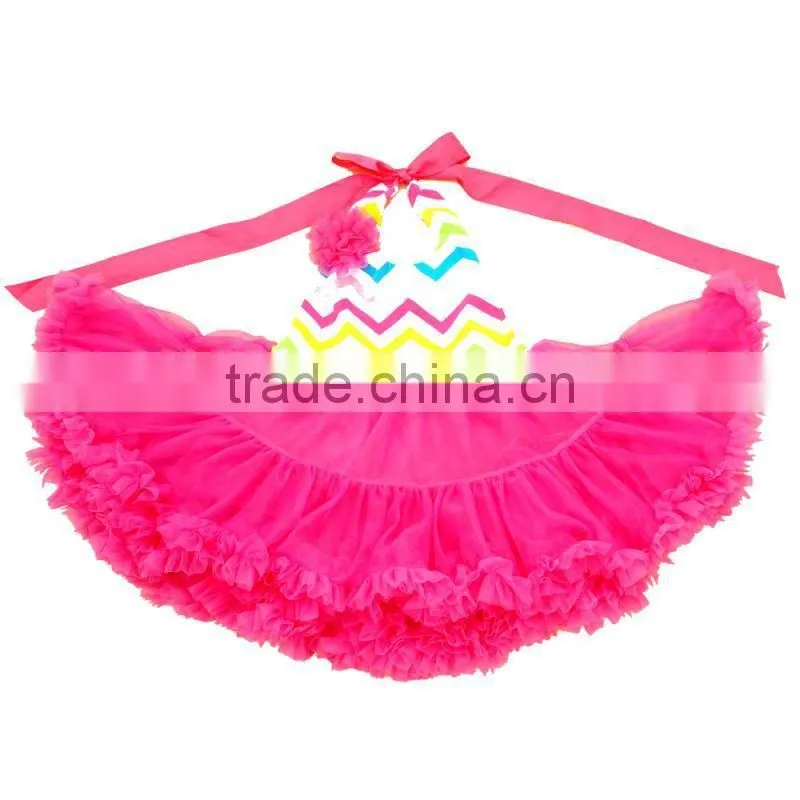 American girls multi color chevron satin halter dress with rose tutu dress