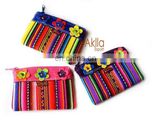 Aguayo Blanket Coin Purses with Suede and Zipper