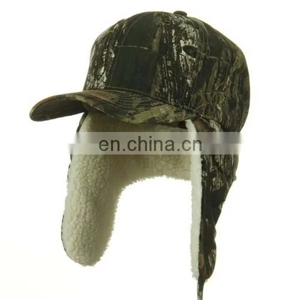 Custom Flat Brim Baseball Cap With Ear Flaps Fashion Men Black Snow Cap