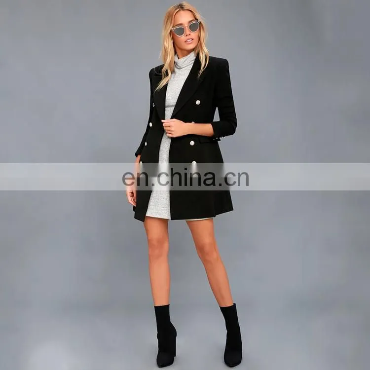 Best seller high quality captain's black double-breasted winter coat woman