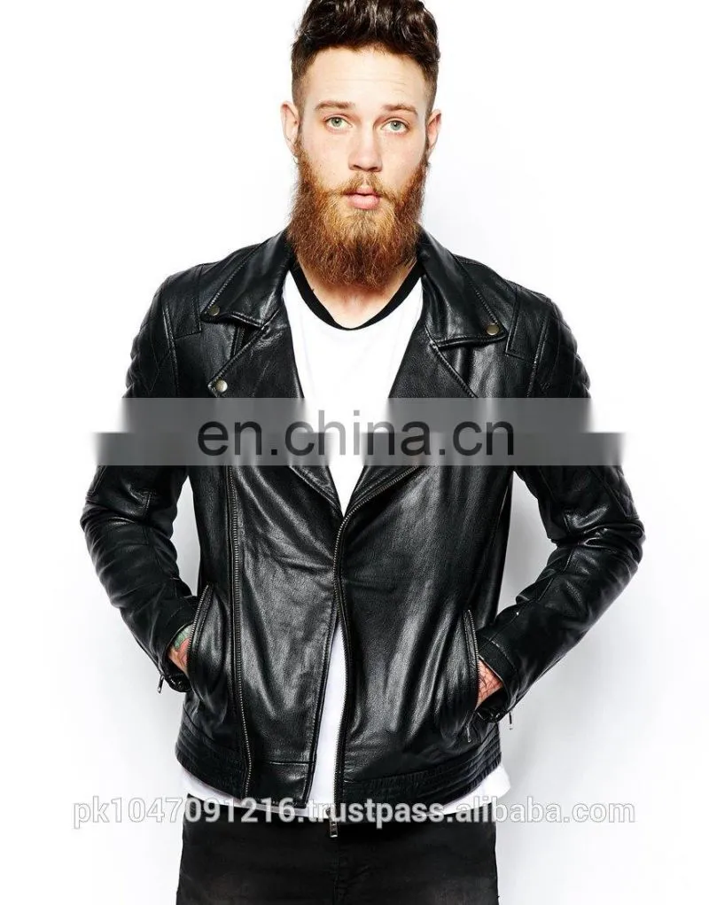 Men's Fashion Genuine Cowhide Milled Leather Bomber/Biker Jacket Quilted Pocket in Black