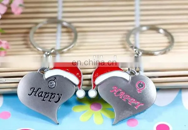 NEW DESIGN COUPLE CHRISTMAS GIFT SANTA HAT KEYCHAIN HEART