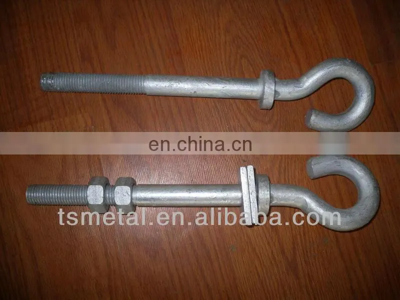 Galvanized steel insulator hook eye bolt with washer