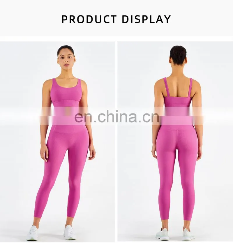 Custom Women Ribber Fabric Sport Set Girls Yoga Gymwear Wholesale Workout Set Fitness clothing
