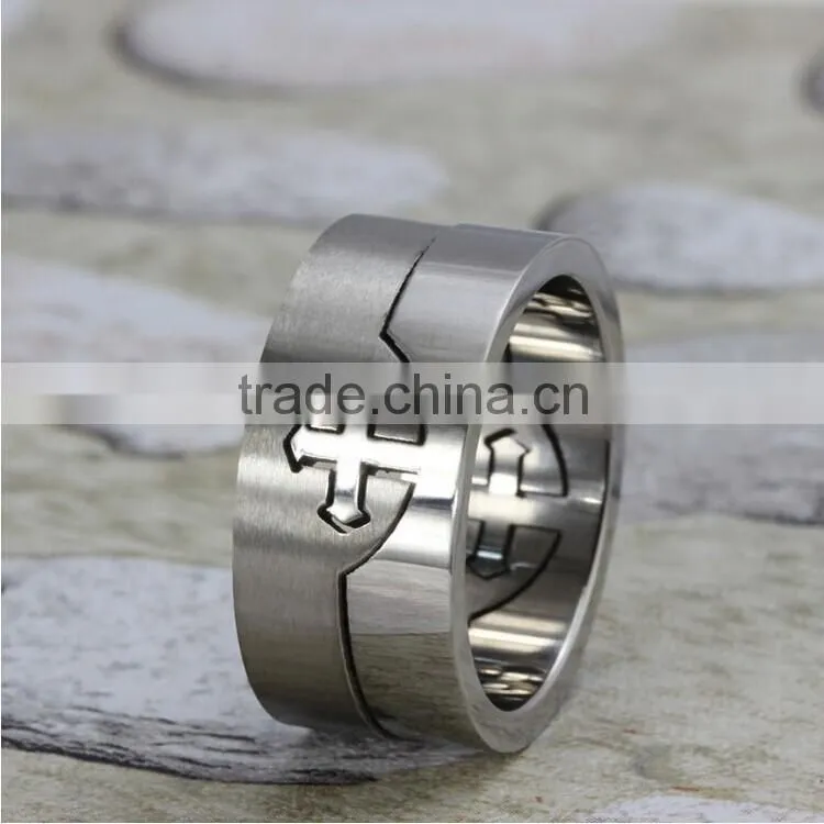 Two Tone Stainless Steel Rotating Ring with Lords Prayer and Cross Design Sizes 7 to 13