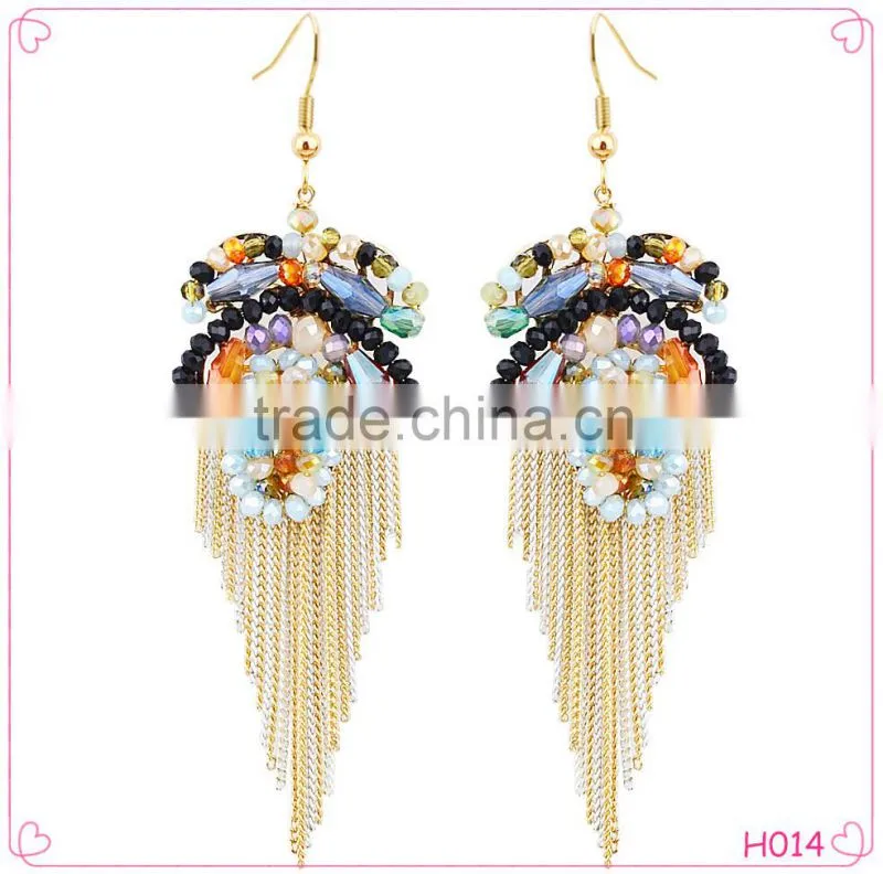 Wholesale Hot selling crystal earrings gold long tassel earrings