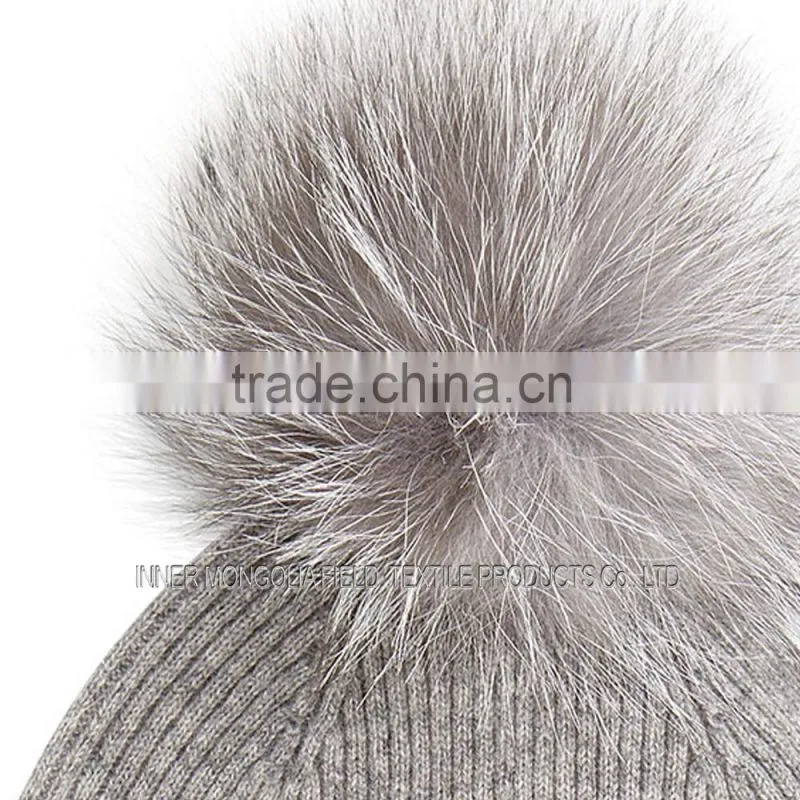Cashmere Fur Pom Poms Beanie Fashion Winter Hat for Young Girls