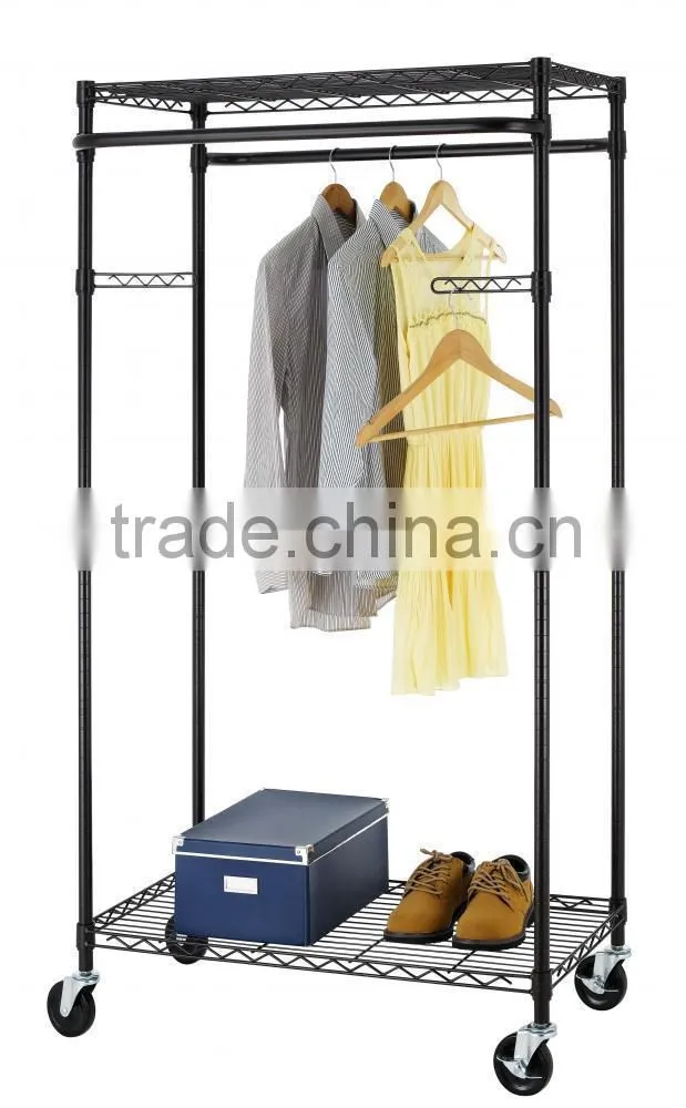 New 2-Tier Rolling Clothing Garment Rack Shelving Wire Shelf Dress G66