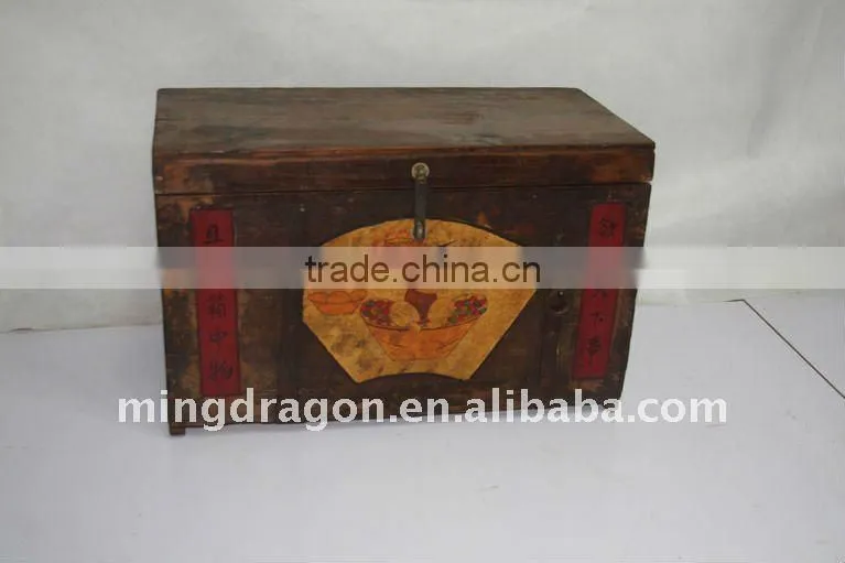 chinese antique hand painted wooden money chest