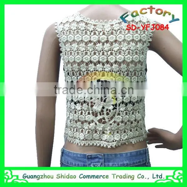 Women's fashion high quality short sleeve embroidery floral Lace crochet short blouses