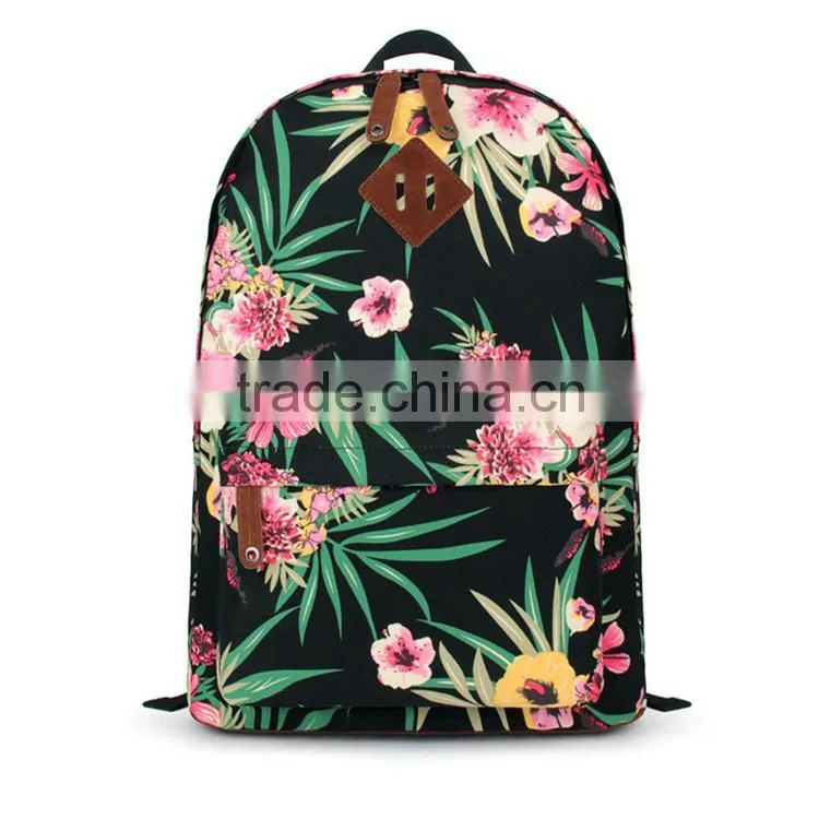 2016 new fashion trendy teenagers canvas backpack floral school backpack