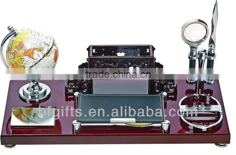 Wood Globe & Name card & Pen Holder Office Stationary Desktop Set Gift-32