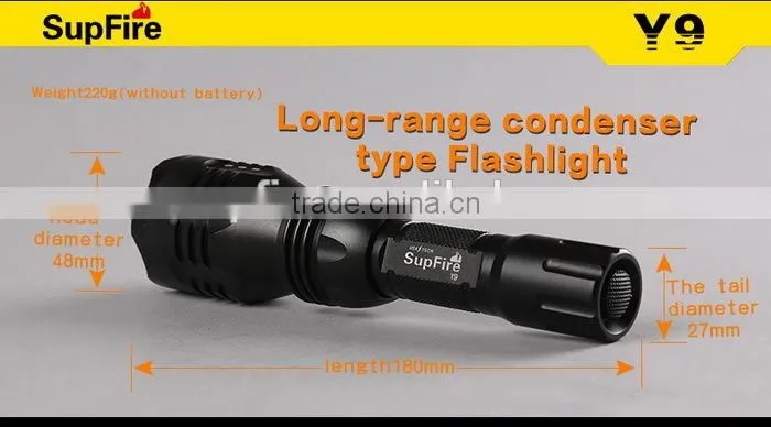 350lumen 3w Y9 CR Q5 long shot shockproof led torch flashlight with CE