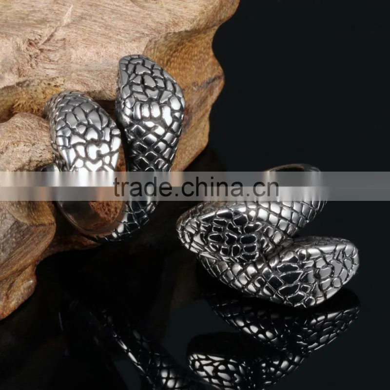 Christmas men gift stainless steel jewelry antique silver python fake 18k snake ring