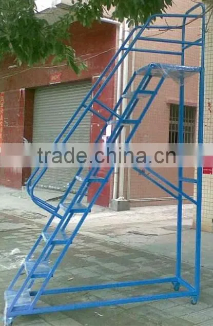 Warehouse Mobile Platform Ladder With Wheels