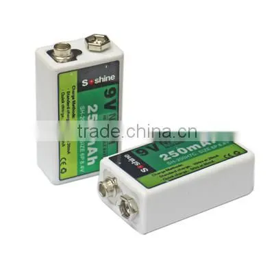 Soshine New 9V Ni-MH Rechargeable Battery 250mAh 9.6v nimh rechargeable battery pack