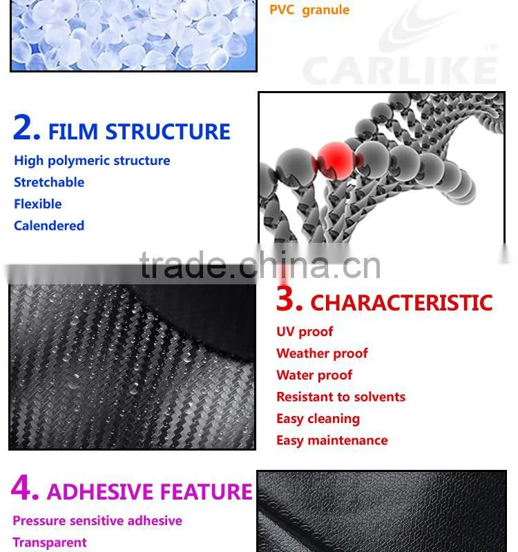Removable Glue SINO Car Automobile Orange Carbon Fiber Car Wrap Vinyl Film