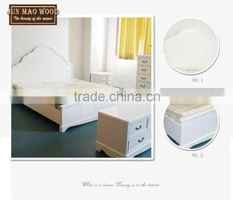 Design bed room furniture solid wooden white double bed 1.8m