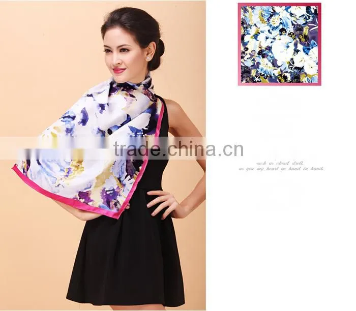 No Moq 100% silk 12mm twill 88*88cm screen printing scarf