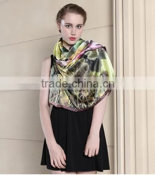 100% silk square scarf, crepe,14mm