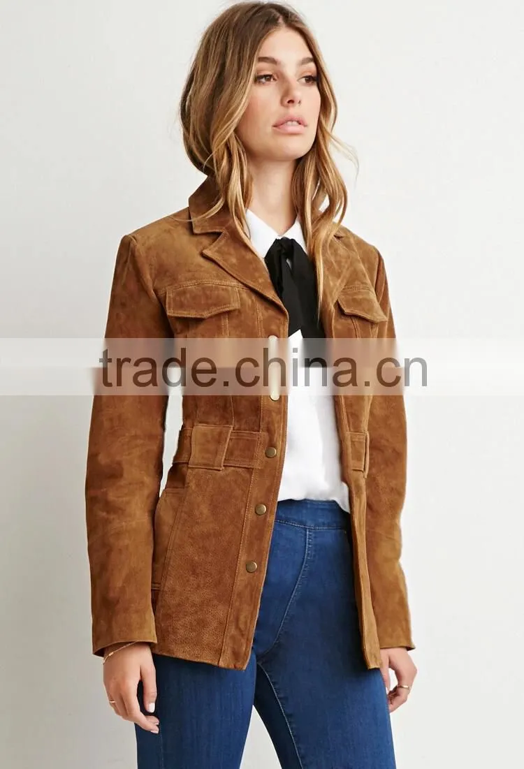 Woman suede leather jacket brown color