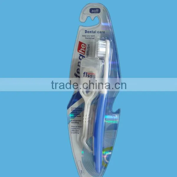 Nylon bristle tooth brush with dental floss and dental floss pick
