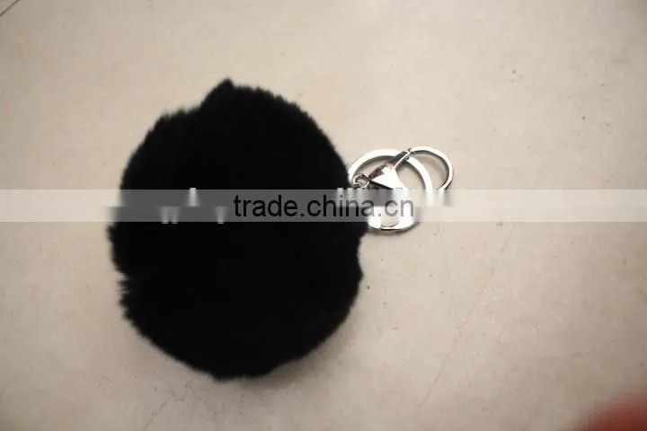 rex rabbit fur pompons/fluffy rex rabbit fur colorful 6cm key chain