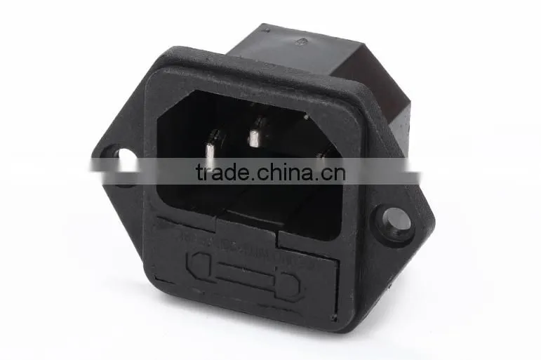 3 inside pin black waterproof AC socket with fuse 10a 250v
