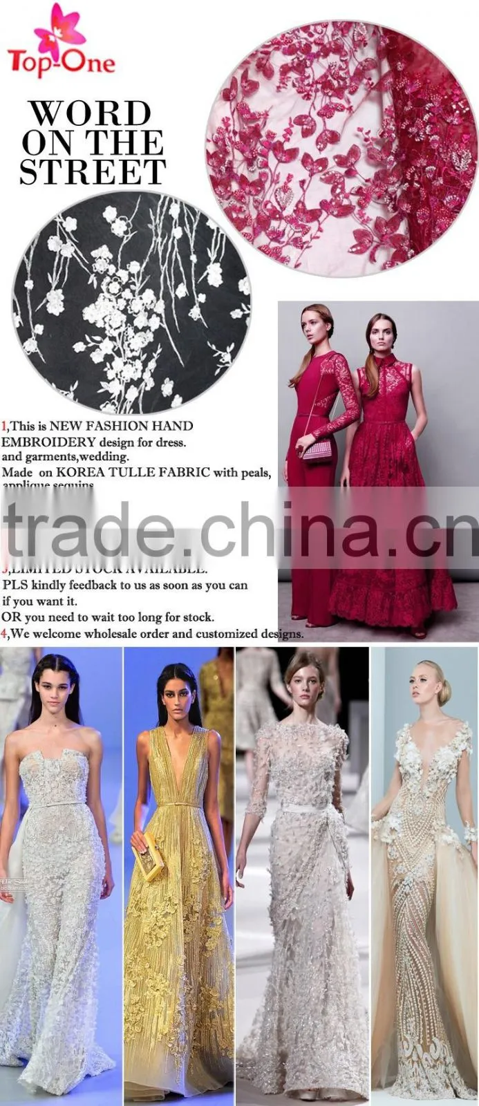 Top One high quality african french lace fabric 3d flower lace embroidered fabric applique dresses