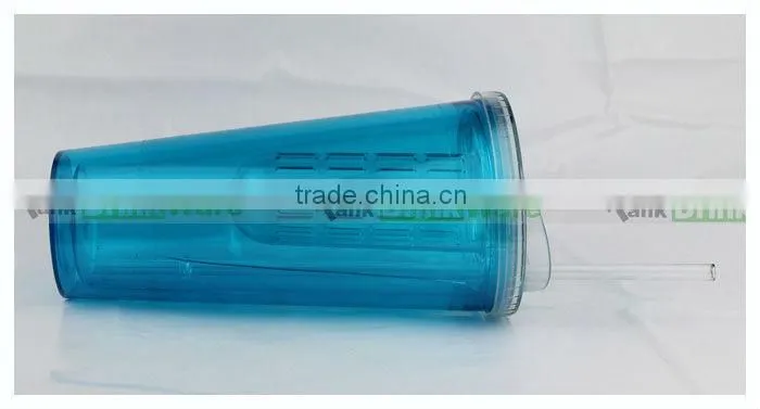 Clear Reusable Plastic Straw Cup with Lid Fruit Infuser