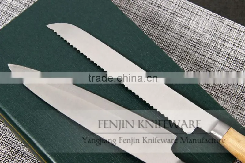 5pcs Bamboo Handle Stainless Steel Kitchen Knife