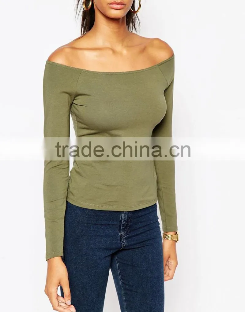 2016 womens wholesale clothing off shoulder tops with long sleeves women blouse