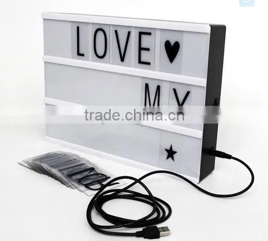 DC5V USB Wire Customized DIY Free Combination Letters Lamp Cinematic LED A4 Size Acrylic Light Box with Letter
