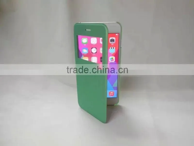 hidden window view super slim flip case for iphone 6 4.7 inch custom is available, for iphone 6 window view case with stand