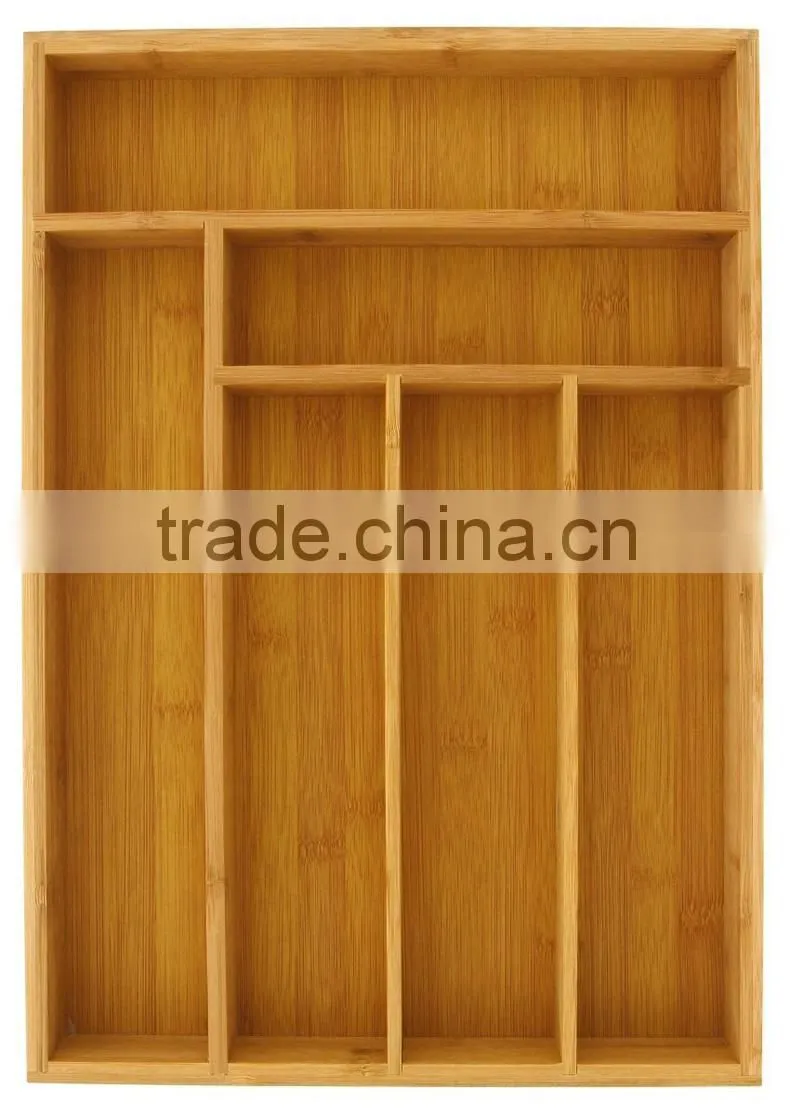 BH009/ 6-Slot Kitchen Bamboo Drawer Organizer With Flatware Cutlery Accessories or Gadgets Tray