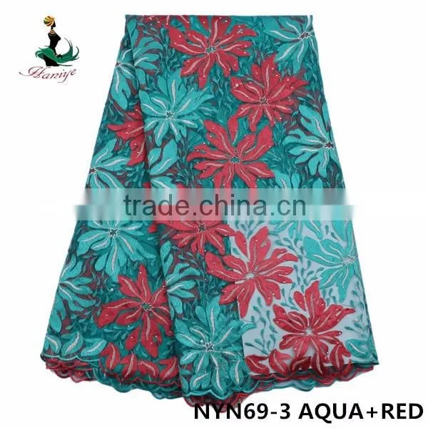 2016 Haniye african Latest embroidery tulle lace fabric nigeria French net lace fabric for dresses/NYN69