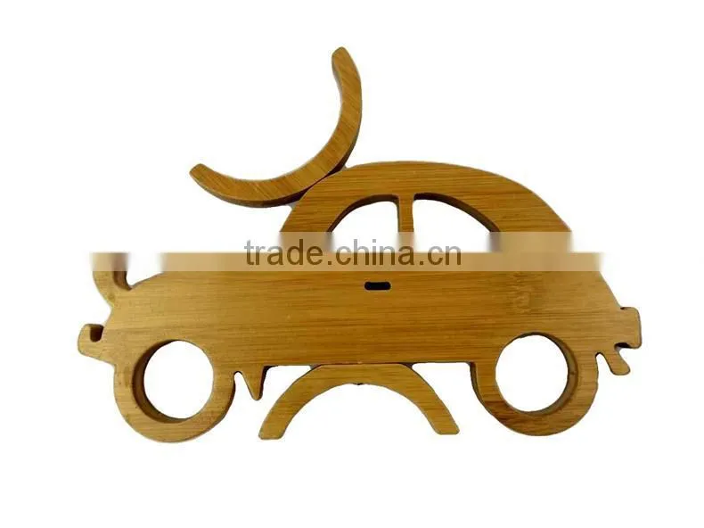WR023/100% Bamboo Material Hot Sale Car Shaped Folding Bamboo Wine Rack