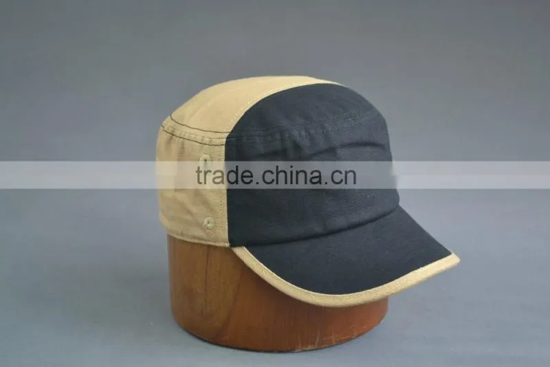 100% cotton canvas army cap with embossed pu leather