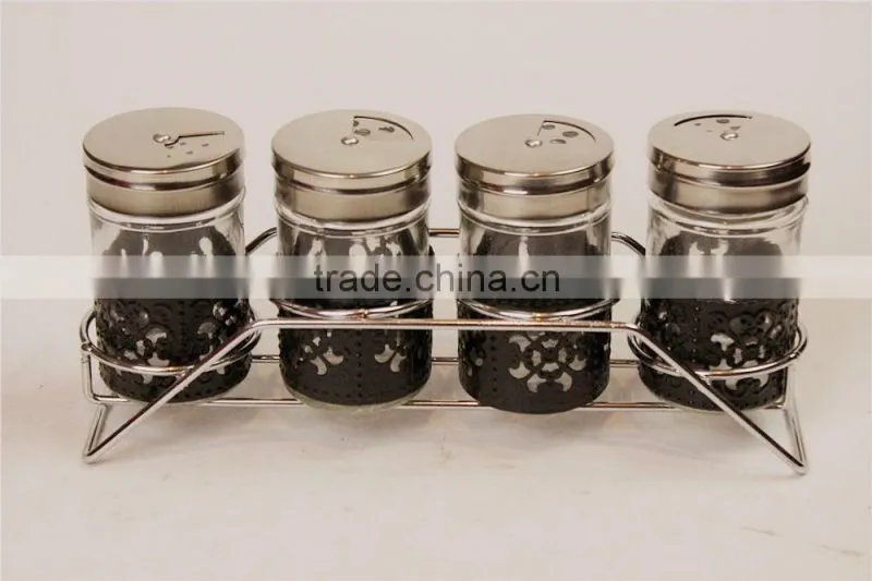 4pcs in set glass spice jar set in stand