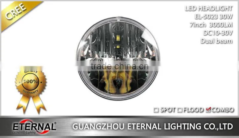7in round headlight 30W LED Headlight dual beam with H4 plug For Jeep Wrangler JK CJ LJ TJ DRL headlight replacement