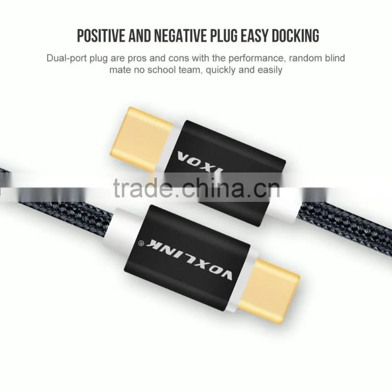 Voxlink 0.5m TYPE-C male to male mobile phone data cable charging cable nylon braided metal wire black