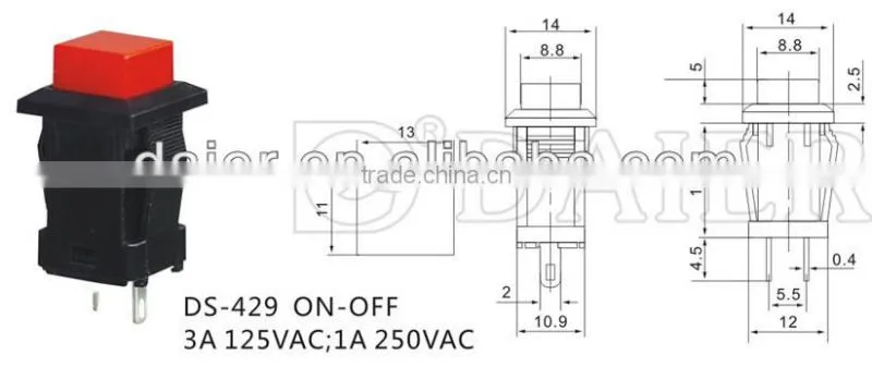 DS-429 3A 125VAC ON-OFF square push button switch