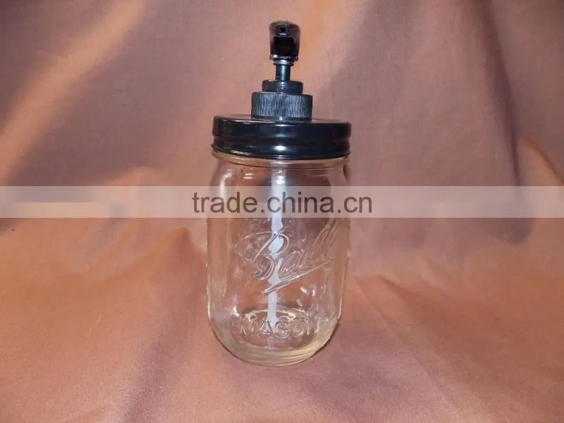 Vintage Mason Jar Soap Dispenser with antiqued black lid & pump