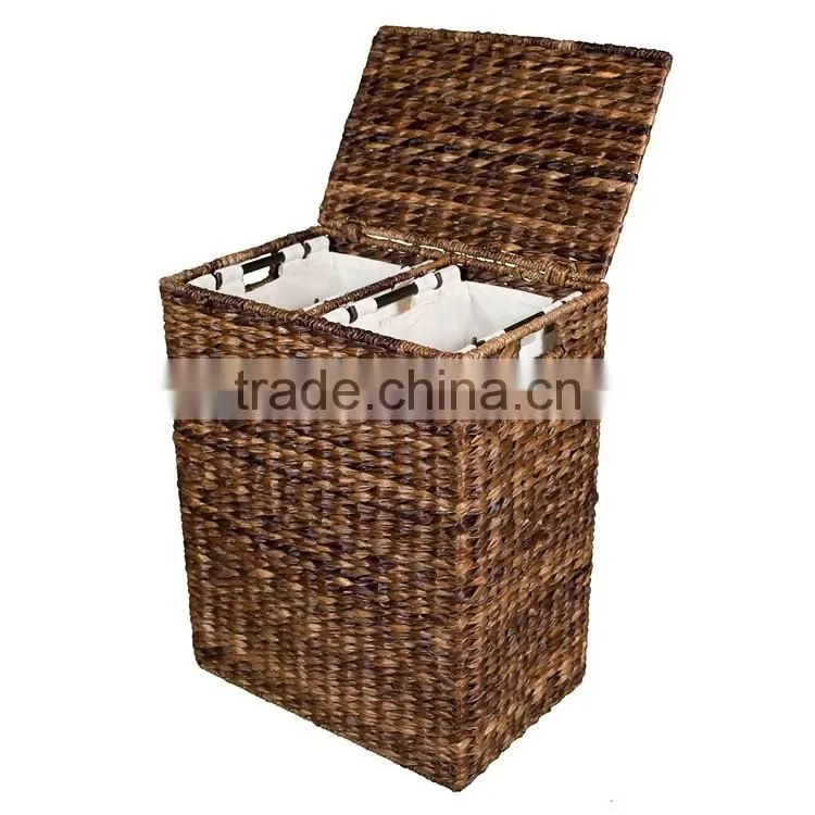 Water hyacinth shallow mouth design large lining inside basket with handle