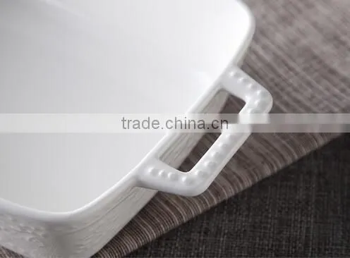 7'' White porcelain bakeware with handle Square white porcelain tray Porcelain bakeware